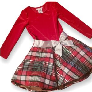 NWT Bonnie Jean Red Velvet & Plaid Twirl Dress